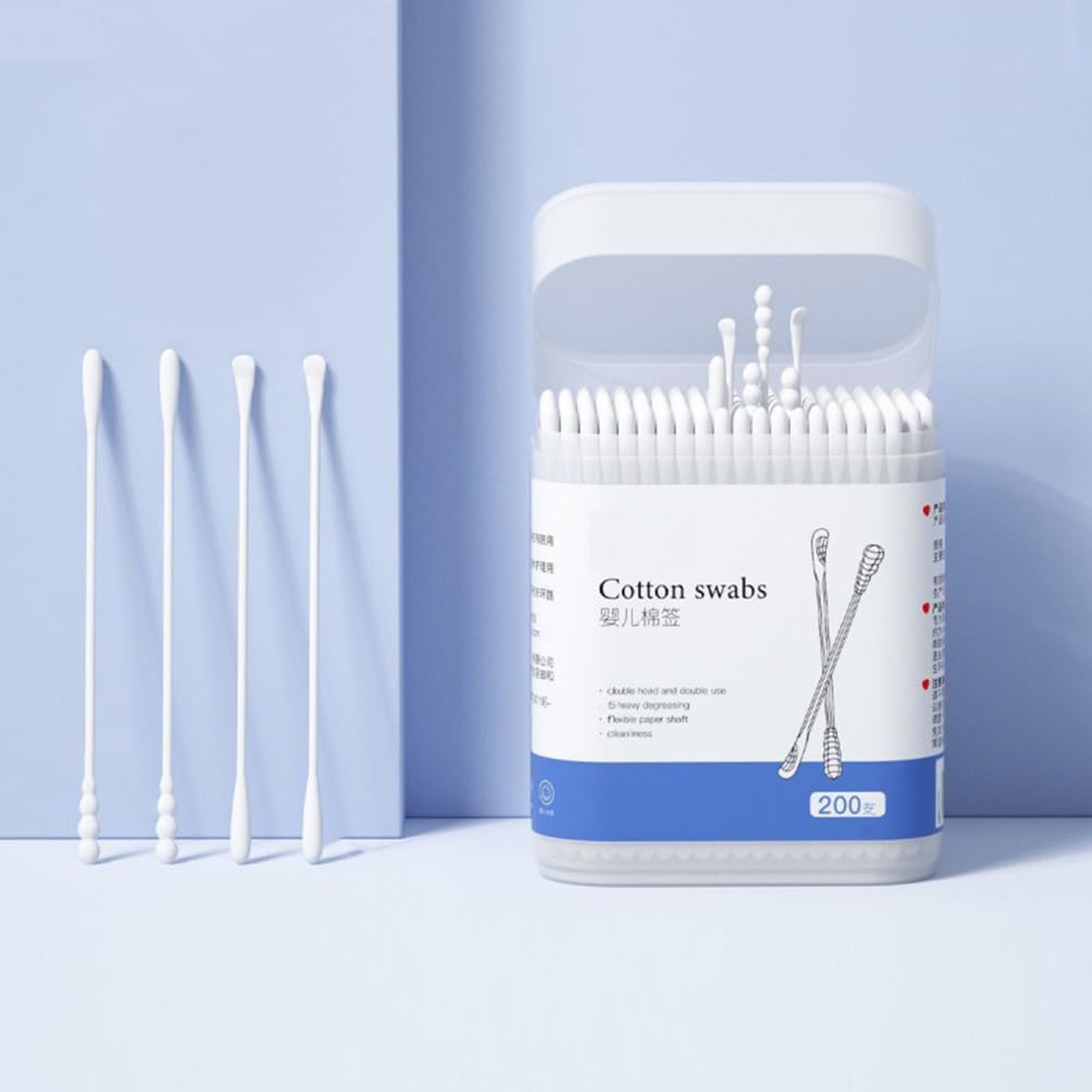 Kisangel 200Pcs Baby Cotton Swabs Paper Double-End Cotton Buds Cotton Ear Cleaners Safety Swabs Cleaning Sticks for Ear Nose Clean (Pack of 2)