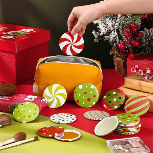 Geetery 36 Pcs 9 Styles Christmas Compact Mirror Bulk Portable Mini Mirror Christmas Makeup Glass Mirror Stocking Stuffers Holiday Decoration for Women Supplies