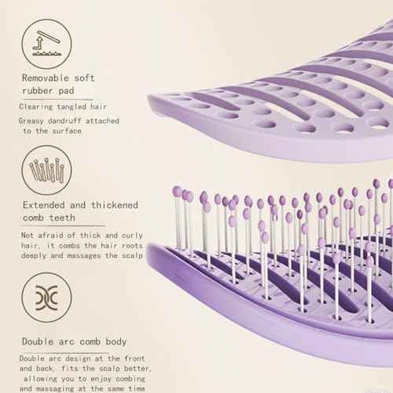 Self Cleaning Hair Brush with Lift Pad, ABS Vent Brush for Blow Drying, Dual Curve Design with Extra Long & Thick Bristles, Wet Hair Brush for Women, Girls & Kids£¨Purple£©