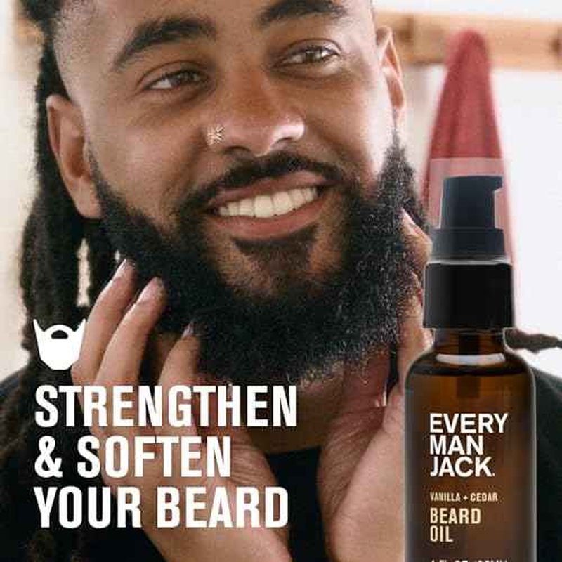 Every Man Jack Mens Beard Oil - Vanilla + Cedar Fragrance - Deeply Moisturizes and Softens Your Beard and Adds a Natural Shine - Naturally Derived with Shea Butter and Argan Oil - 1 fl oz