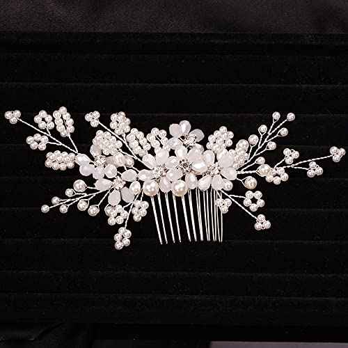Teyglen Floral Pearl Crystal and Rhinestone Bridal Hair Comb for Brides and Women