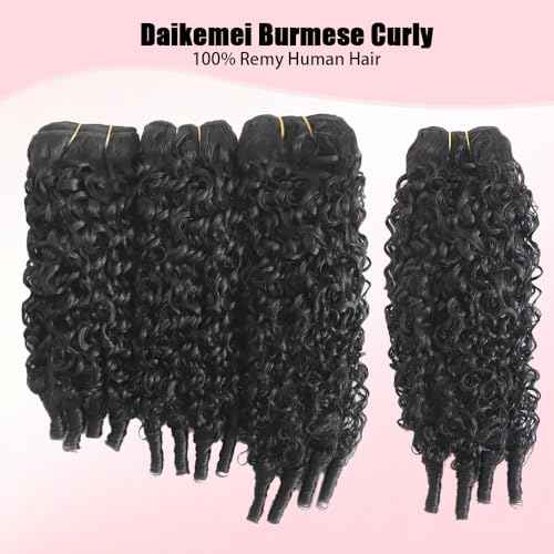 Burmese Curly Bundles Human Hair 22 Inch 3C4A Water Wave Quick Weave with Spiral Curly End 100% Unprocessed Kinky Curly Human Bundles in Hair Extensions Natural Black