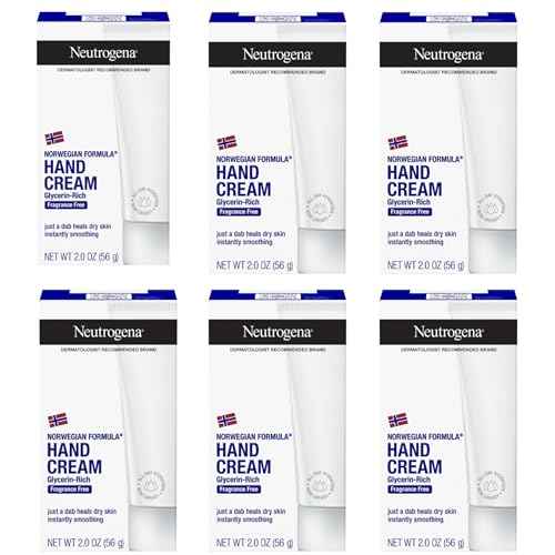 Neutrogena Norwegian Formula Moisturizing Hand Cream & Lotion for Dry Hands, Fragrance Free Glycerin Concentrated Relief, Over 200 Uses, 6 Pack, 2 oz Each (Total 12 Fl Oz)