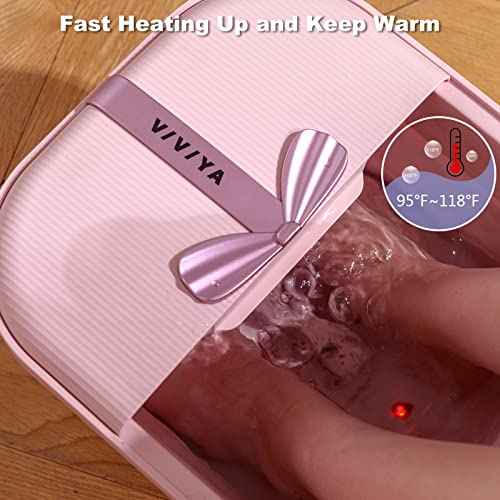 Collapsible Foot Bath Spa with heat and Massage Rollers, Foldable Foot Soak Tub with Bubbles Jets and LED light, Pedicure Foot Spa Massager with Foot Scrubber for Home Use (Pink)