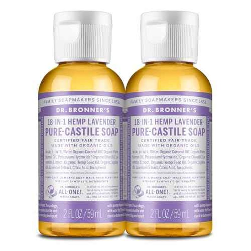 Dr. Bronner's - Pure-Castile Liquid Soap, Made with Organic Oils, 18-in-1 Uses: Face, Body, Hair, Laundry, Pets and Dishes, Concentrated, Vegan, Non-GMO (Lavender, 2 ounce, 2-Pack)