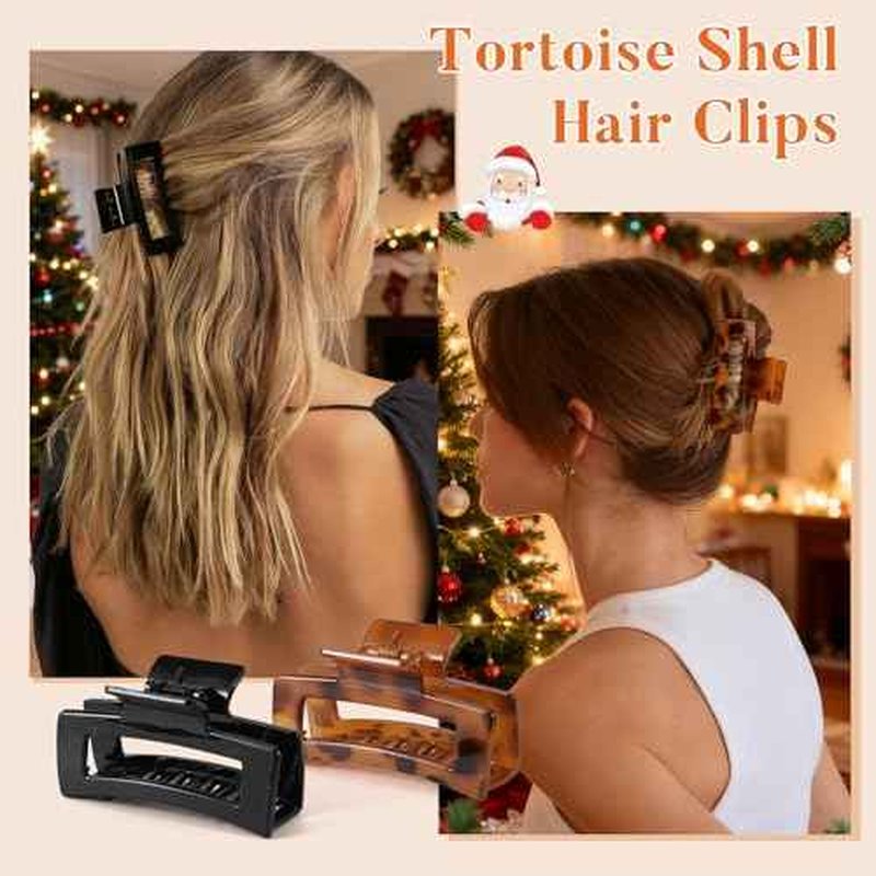 Auseibeely 6 Pcs Rectangle Tortoise Shell Claw Clip - 3.35 Inch Medium Hair Clips for Women and Girls, Non-slip Square Claw Clips for Thick/Thin Hair, Banana Jaw Clips Accessories for Christmas Gift