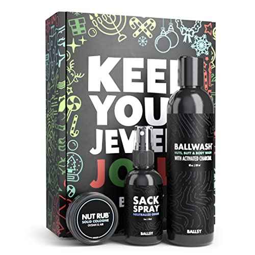 Ballsy Gift Set For Men, Jolly Jewels Pack, Includes Body Wash, Deodorizing Spray, and Cologne Rub, Men Hygiene Products, Mens Body Care, Ball Wash For Men Christmas Gift pack, Ocean and Air