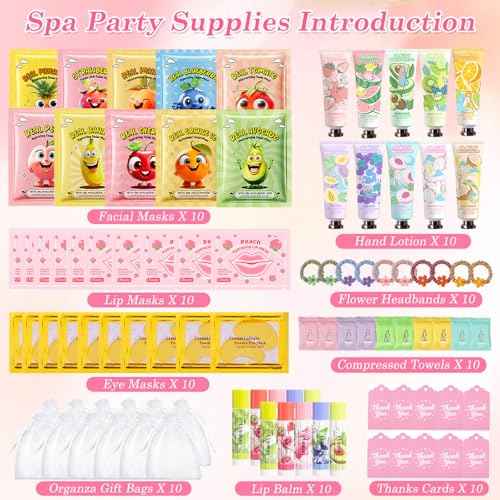 90PCS Spa Party Supplies for Girls,Daughter Spa Gift Sets Favors Include Face Masks,Lip Balm,Lip Mask,Eye Patches,Skin Care For Teens 10-12,Spa Birthday Sleepover Party Supplies for Kids Teens Girls