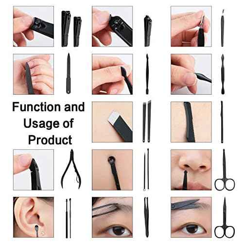 Manicure Set, ESARORA 18 In 1 Stainless Steel Professional Pedicure Kit Nail Scissors Grooming Kit with Black Leather Travel Case