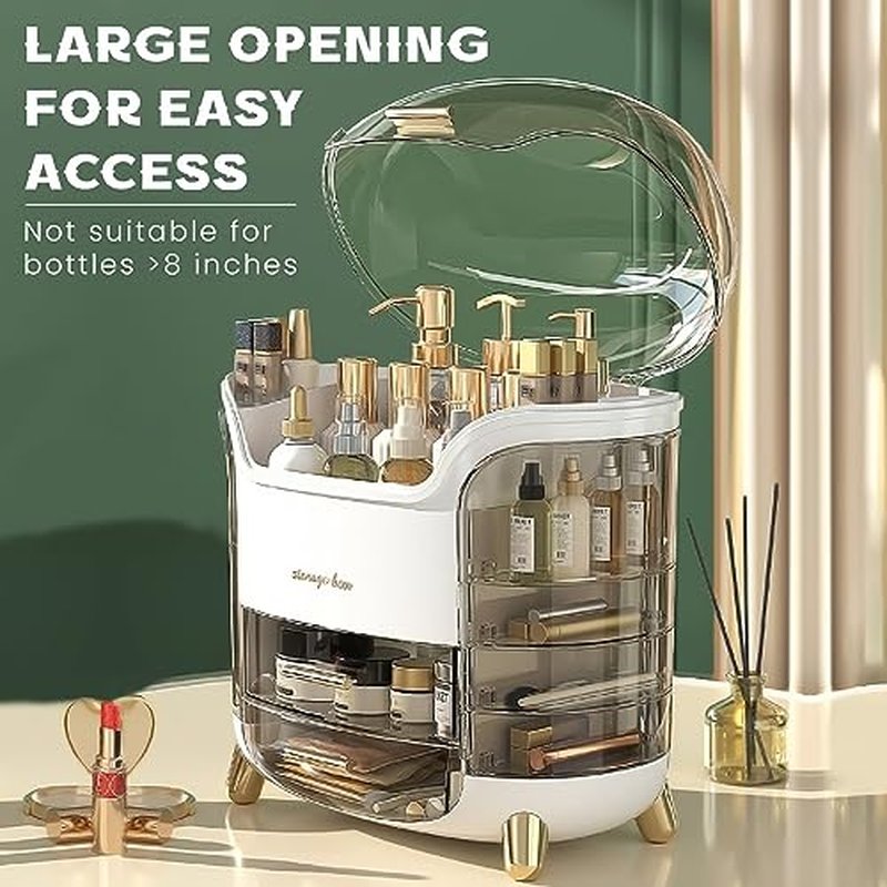 Makeup Organizer, Large Capacity Cosmetic Storage, Skincare Organizer with 2 Storage Drawers, Cosmetics Organizer for Skincare, Lipsticks, Perfume for Bathroom Countertop, Bedroom Dresser (White)
