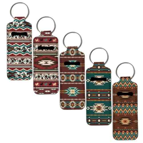 SEANATIVE 5 Pcs Lipstick Keychain Holder Lip Balm Holder Keychain Clip on Sleeve Chapstick Lip Gloss Holder Travel for Women