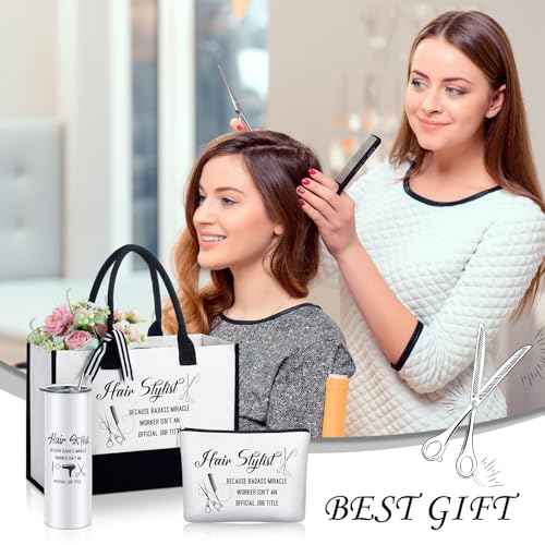 Sieral 3 Pcs Women Hairstylist Gift Set for Hairdresser Tote Bag Makeup Tumbler