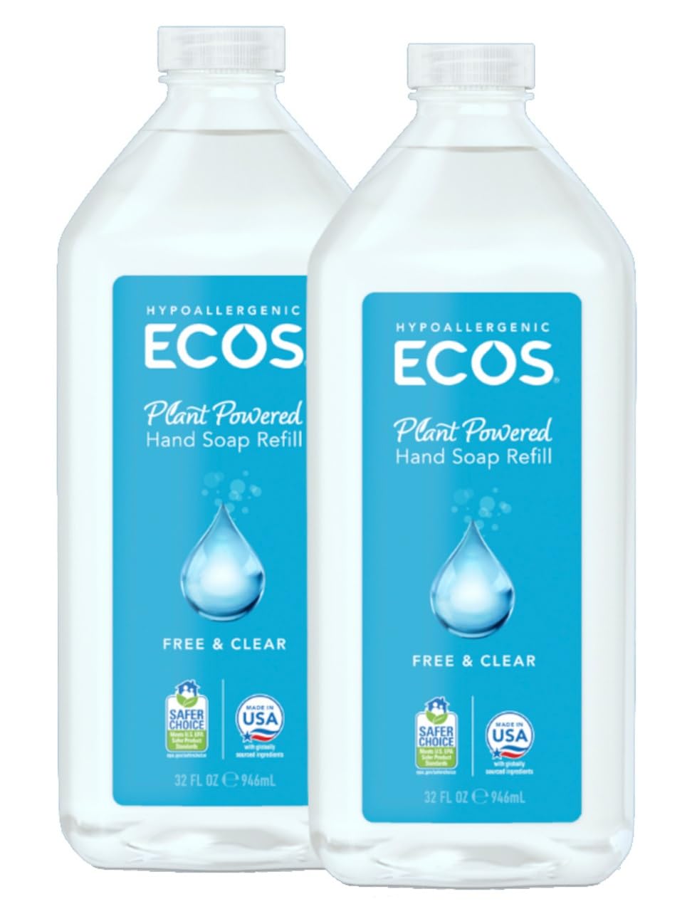 ECOS Supercharged Squeaky Clean: Free & Clear Refill Hand Soap (2 Pack) | Emphasizes both cleaning power friendliness