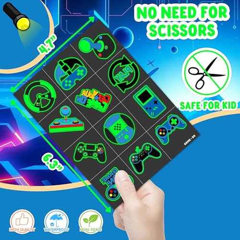 96 PCS Game Pre-Cut Luminous Glow in the dark Temporary Tattoos Themed for Kids Birthday Party Decorations Supplies Favors Decor Super Cute Tattoo Stickers Sticker Gifts for Games Boys Girls