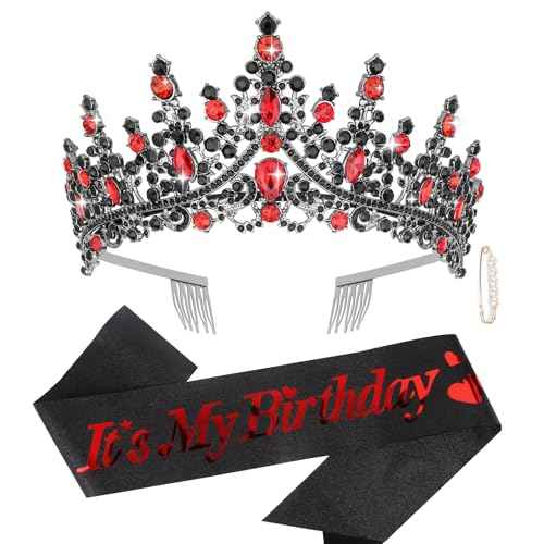 CURASA Birthday Sash and Crown for Women - Black Its My Birthday Tiara - Princess Crown Adult Party Decoration Favors Gifts