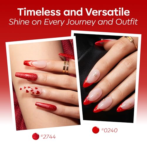 modelones Christmas Red Gel Nail Polish Set 6 Colors Dark Cherry Red Cat Eye Glitter Color Changing Hema-Free Burgundy Gel Polish with Magnet Soak Off U v Nail Art Manicure Home DIY Gifts for Women