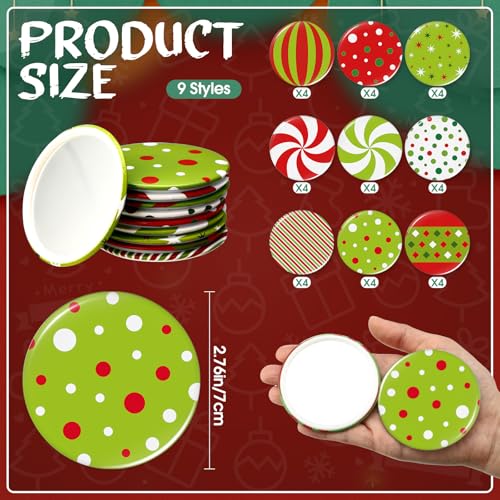 Geetery 36 Pcs 9 Styles Christmas Compact Mirror Bulk Portable Mini Mirror Christmas Makeup Glass Mirror Stocking Stuffers Holiday Decoration for Women Supplies