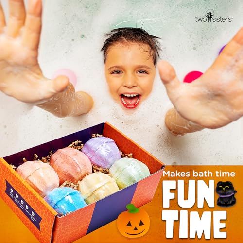 Halloween Bath Bombs for Kids with Surprise Halloween Toys Inside (6 Pack) - Large Pumpkin Bath Bombs for Kids, Boys, Girls & Teens ? Spooky Boo Basket Stuffers for Kids - Made in USA by Two Sisters