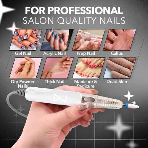 M Max - Nail Drill Professional - 2-in-1 Brushless Motor Nails Drill Machine - Electric, Cordless, Aluminium Alloy Casing, 35000 RPM, HD Display - Perfect for Salon & Home Use (White)