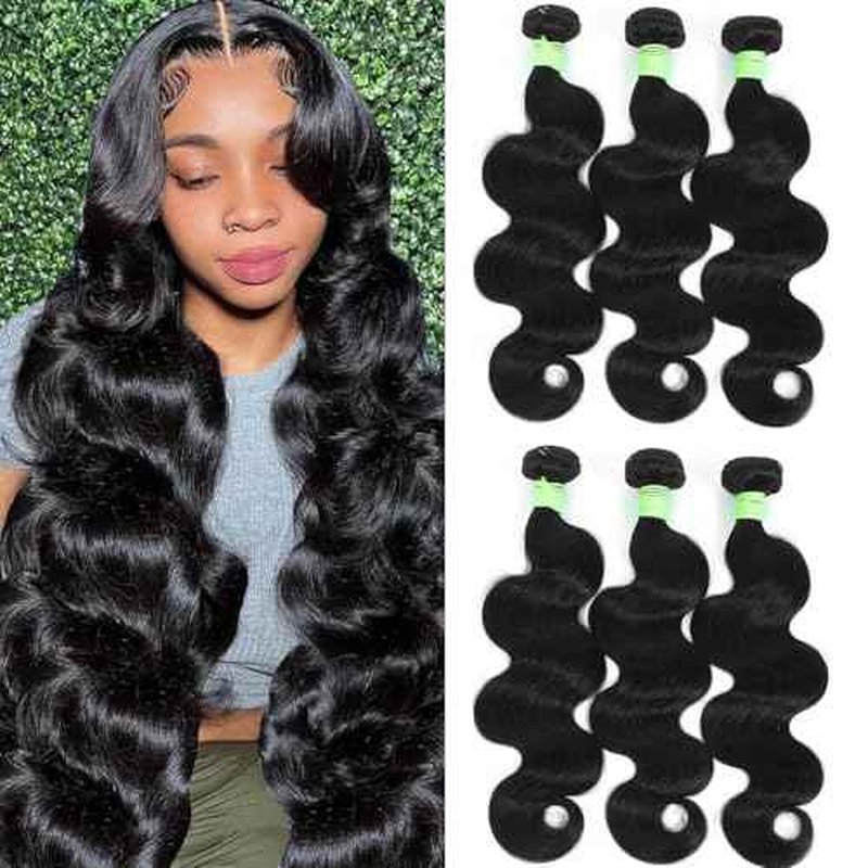 Body Wave Bundles Human Hair 22 24 26 Inch 12A Grade 100% Unprocessed Brazilian Virgin Hair Body Wave 3 Bundles Deals Real Human Hair Extensions For Black Women Natural Black