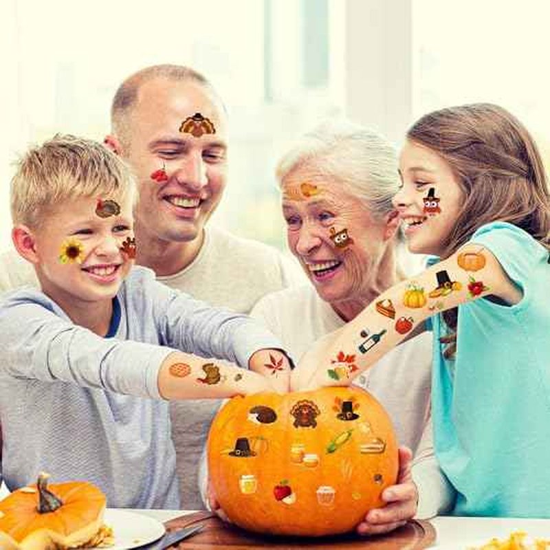117PCS Thanksgiving Temporary Tattoos for Kids, 9 Sheets Thanksgiving Stickers Turkey Pumpkin Leaves Nuts Patterns, Fall Tattoos Stickers for Harvest Gathering Party Favors Accessories Decorations