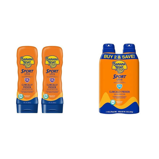 Banana Boat Sport Ultra Sunscreen Lotion & Spray Twin Pack - SPF 15 & 30, 8oz Lotion & 6oz Spray