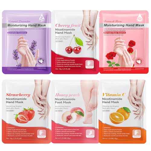 6 Pcs Hand Masks Moisturizing Glove, Hydrating Hand Mask for Dry cracked Hands, Exfoliating Collagen Gloves for Smooth Hands, Smooth Exfoliating Hand Peeling Mask