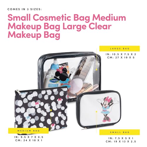 Mickey Mouse Cosmetic Case Set - Officially Licensed Mickey and Minnie Mouse Travel Cosmetic Case 3 Piece Set - Girls, Boys, Teens, Adults (Black Minnie)