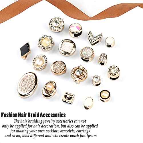 NAISKA 19PCS Rhinestone Hair Beads for Braid Gold Loc Dreadlocks Accessories Shiny Crystal Rhinestones Hair Braid Beads Pearl Hair Cuffs Hair Jewelry DIY Braids Accessories