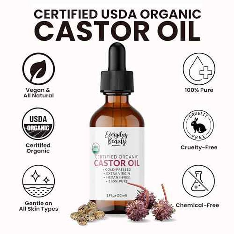 Organic Castor Oil - 100% Pure Certified USDA Organic, Cold Pressed & Hexane-Free, For Eyelashes, Eyebrows, Hair, Skin & Wellness Packs -1oz Glass Bottle & Dropper