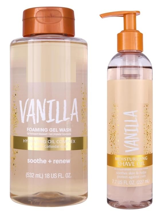 Vanilla Foaming Gel Wash - Moisturizing Shave Oil Set | 18 oz & 7.7 fl oz