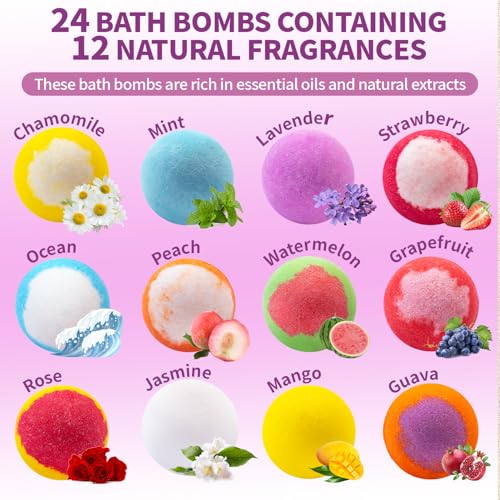 Bath Bombs Christmas Stocking Stuffers for Teen Girls for Women Mom Her Set, 24-Pack Aromatherapy Bubble Bath, Handmade Natural & Organic, Spa Relaxing Birthday Gifts for Men, White Elephant Gifts