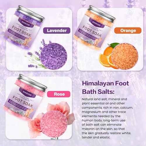 Himalayan Pink feet soka Salt 3 Set Kit Lavender Scent Orange Scent Rose Scent Foot Soak Salts with Epsom Set-Foot Athletes Foot spa Itching,Foot Bath Salt Tea Tree Oil Foot Care