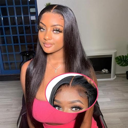 Odir Wear and Go Glueless Wigs Human Hair Pre Plucked Pre Cut 4x4 Lace Closure Wigs 22 Inch Human Hair 180% Density Brazilian Straight Hair HD Lace Front Wigs for Black Women Glueless Wigs