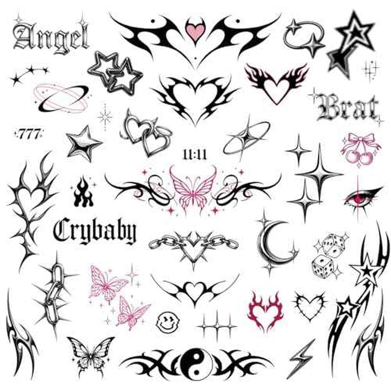 Cute Y2K Temporary Tattoos | Realistic Waterproof Fake Tats | Festival, Bachelorette, Halloween, Birthday Favors, Accessories