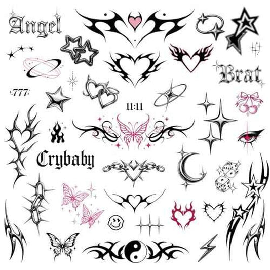 Cute Y2K Temporary Tattoos | Realistic Waterproof Fake Tats | Festival, Bachelorette, Halloween, Birthday Favors, Accessories