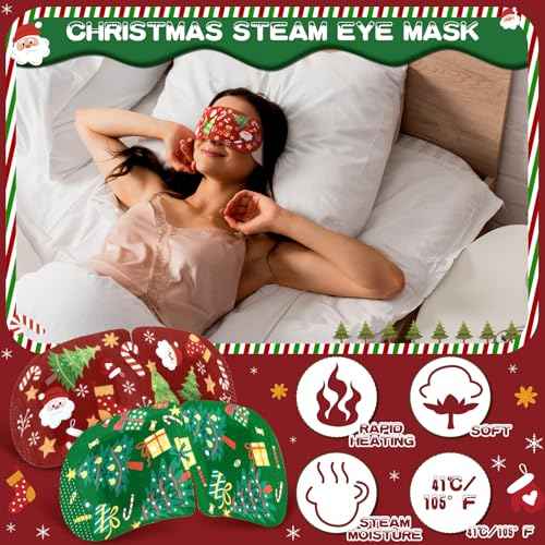 Bonuci 30 Pcs Christmas Steam Eye Masks Bulk for Dry Eyes Disposable Heating Eye Mask for Spa Sleep Warm Compress Stress Dark Circle Relief Puffiness and Relaxation Gifts Christmas Stocking Stuffer