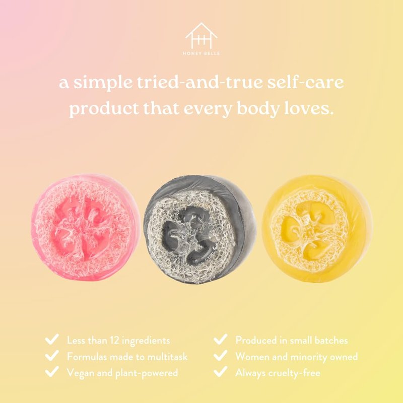 Honey Belle Charcoal Bamboo Exfoliating Loofah Soap 2-Pack - Exfoliating Bar Soap with Loofah Inside - Cleansing, Moisturizing, Nourishing, Scrubby Soap - Plant-Based, Eco-Friendly, Vegan