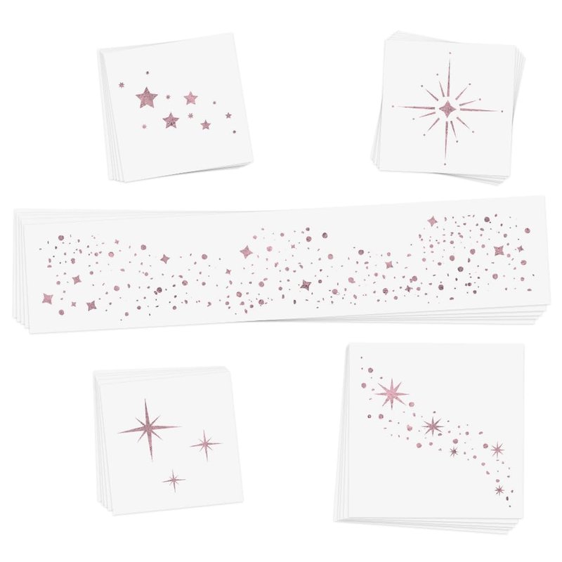 Flash Tattoos STARLIGHT VARIETY Pink Glitter Face Freckles and Body Tattoos – 25 Premium Celestial Metallic Patches with Cosmic Stars & Moons - Festival & Concert Makeup, Parties, Ethereal Beauty