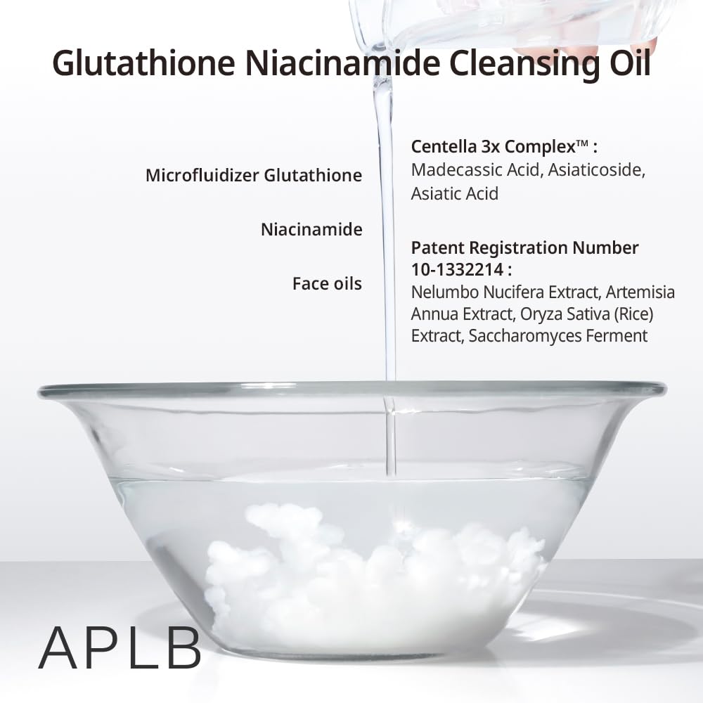 APLB Glutathione Niacinamide Cleansing Oil | LIPO GLUTA NIAC OIL™ 85.9% 3.55 FL.OZ/Korean Skincare, Makeup remover for sensitive skin, Moisturize, Blackhead care