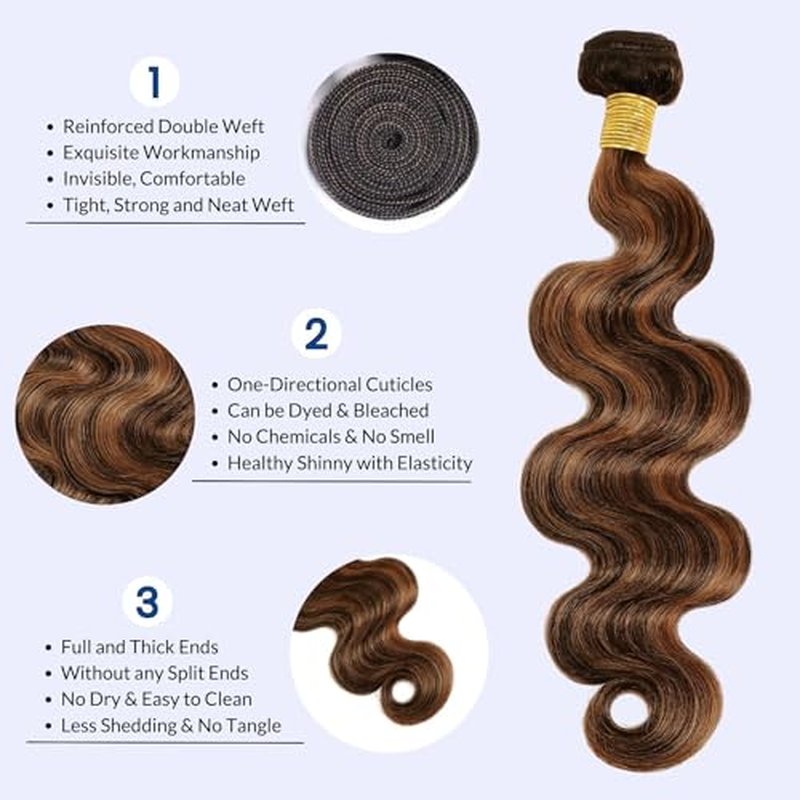 1b/30 Highlight Single Bundle Human Hair 18 Inch, Ombre Body Wave Fb30 Colored 12A Black and Dark 1 Bundle, Brown Two Tones Balayage 100% Remy Hair Dark Root Sew in weave bundles #1b/30