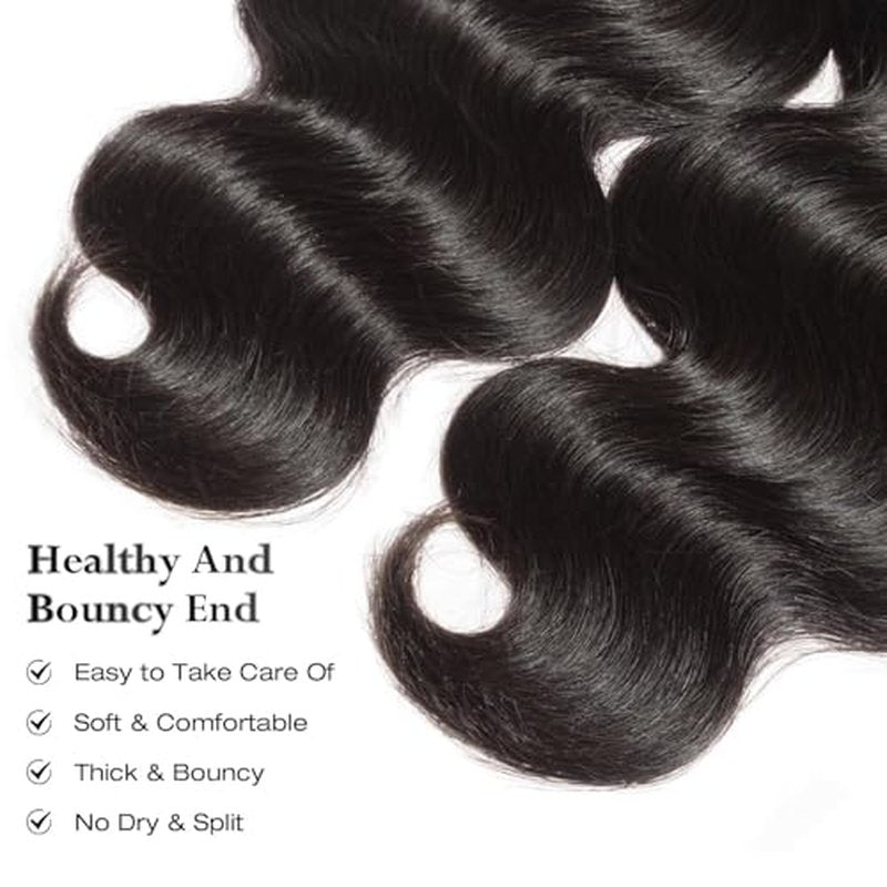 ASHINE Human Hair Bundle Body Wave Straight, Unprocessed Cambodian Raw Hair Bundles for Women Natural Black 16 Inch, Keep Soft and Silky After Multiple Washes
