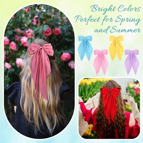 32Pcs Satin Hair Bows Bulk Big Hair Bows for Women Large Hair Ribbons Silky Satin Oversized Hair Bows Long Tail Large Hair Barrettes Hair Cute Oversized Bow Hair Clips with Long Tails