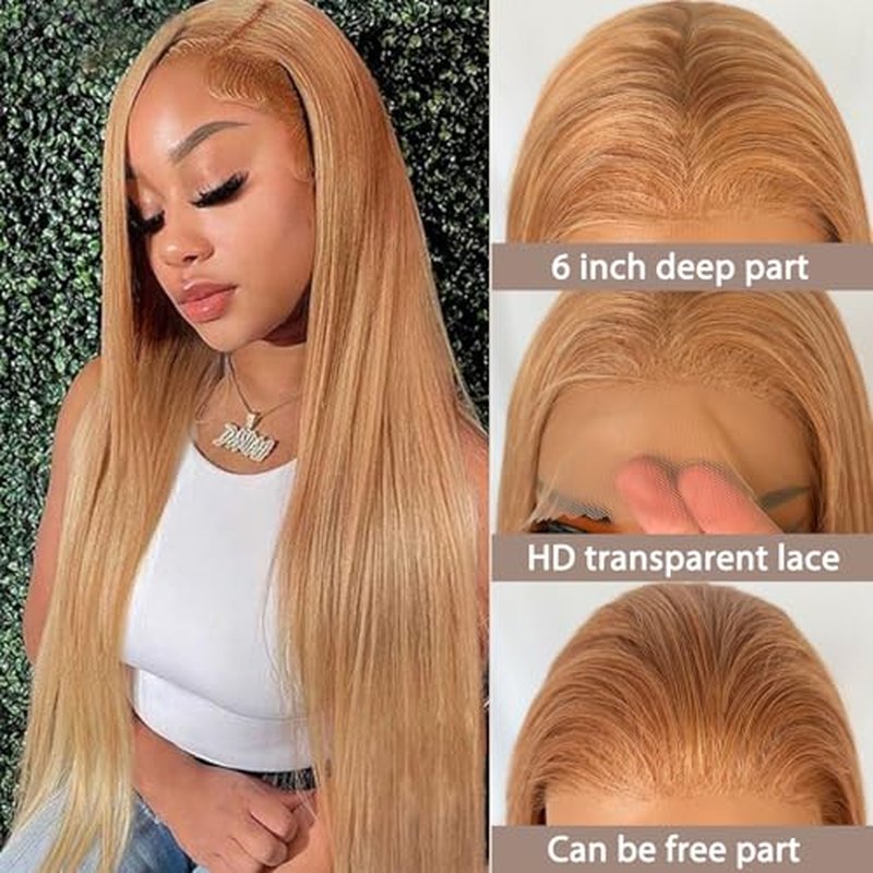 SOKU 13x6 Strawberry Honey Blonde Lace Front Wigs,32 Inch Long Straight Synthetic Hair with Pre Plucked Hairline,Free Part Silky Straight Glueless Lace Frontal Wig for Women Beginner Friendly