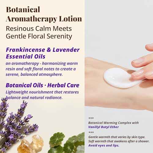 Frankincense & Lavender Aromatherapy Lotion ? Lightweight Moisturizer for Body & Massage, Gentle Warming Care with Resinous-Floral Aroma for Calming Self-Care Rituals, 3.4 fl oz / 100 ml