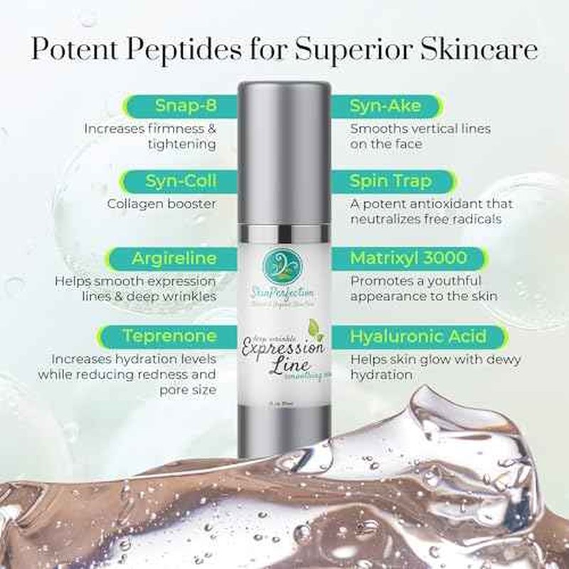 Expression Line Deep Wrinkle Anti-Aging Serum Matrixyl 3000 Argireline Syn-Ake Snap 8 Spin Trap Hyaluronic Acid Crow's Feet Forehead Skin Perfection