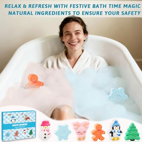 6 Pack Christmas Bath Bombs Gifts for Women, Xmas Tree Gingerbread Snowflake Bathbombs Set Bubble Bath Bombs, Unique Christmas Gifts for Adults Women Xmas Winter Birthday Party Favors