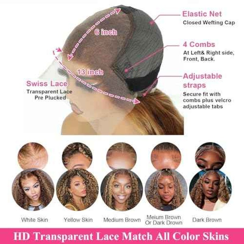 26 Inch 13x6 Deep Wave Lace Front Wigs Human Hair Honey Blonde HD Lace Frontal Wigs Ombre 4/27 Highlight Curly Lace Front Wigs Human Hair Pre Plucked with Baby Hair Water Wave Lace Frontal Wigs