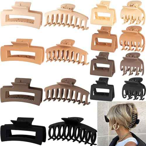 16 PCS 4.4" Large Hair Clips FDBJulyy Clip for Girls,4 Styles 4 Colors 16 Pack Strong Hold Matte Claw Hair Clip for Women Thick Hair & Thin Hair, 90's Vintage Claw Clips