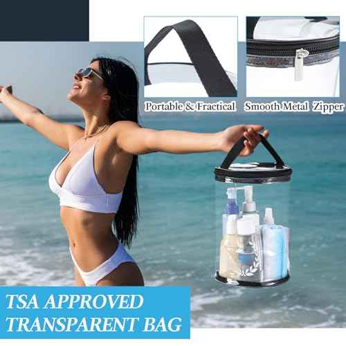 Clear Lotion Bag for Toiletry Cylinder Makeup Bag Heavy Duty Sunscreen Travel Organizer Pouch Waterproof Cosmetic Bag with Handle Zipper Gift for Christmas Beach Pool Airport Women(Black)